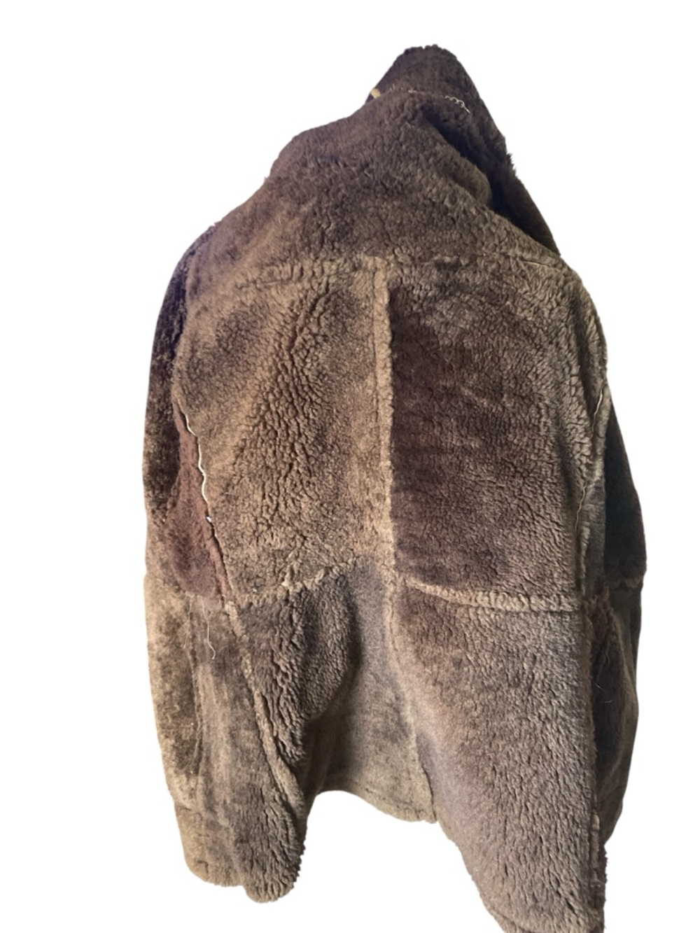 Vintage Leather Shearling Coat with Dark Brown Trim - Picture 6 of 12
